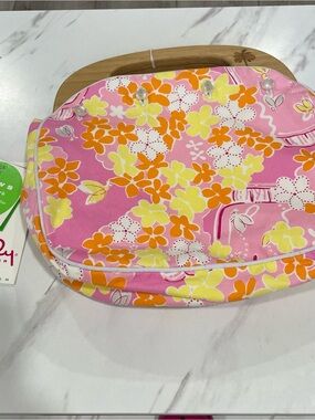 Lilly Pulitzer Pink Floral Cosmetic Bag with Wooden Handle